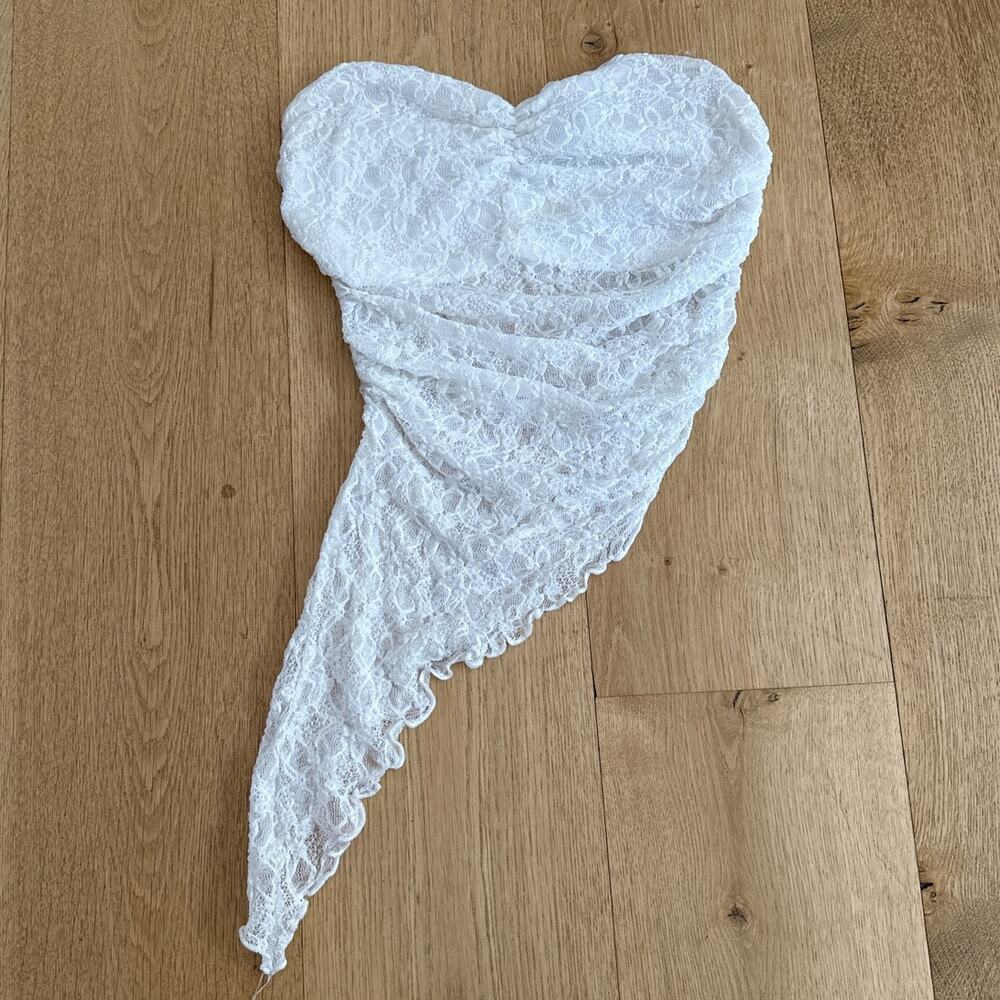 Rebelflow Strapless Top Lace Asymmetrical Hem Size S White